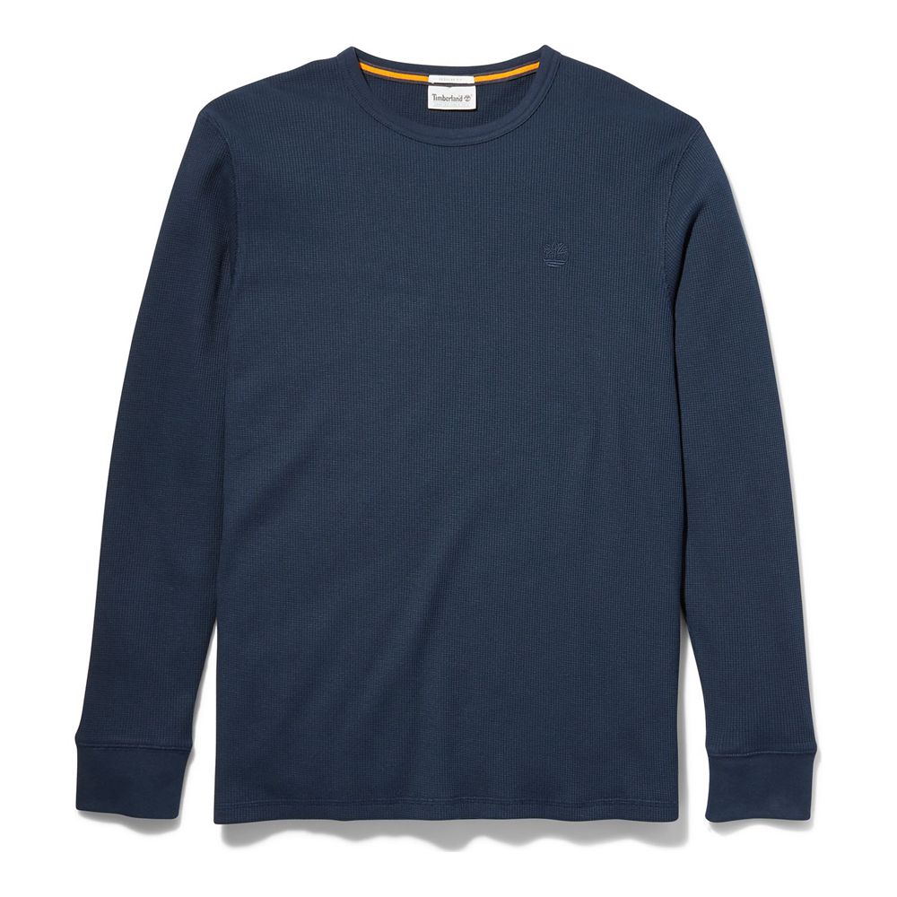 Camisa Timberland Argentina Hombre - Wharf River Waffle-Knit Crewneck - Azul Marino - YBLPKF-184